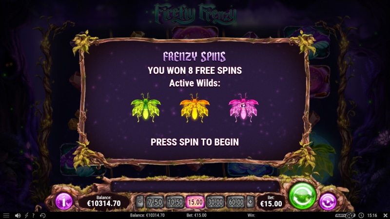 Firefly Frenzy Slot Free spins Screenshot