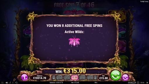 Firefly Frenzy Slot Freespins re trigger Screenshot