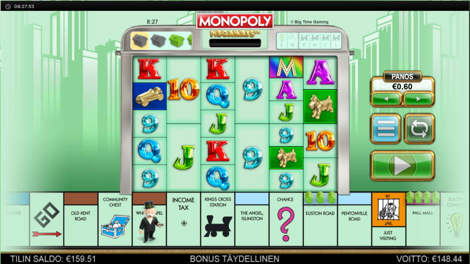 Monopoly Megaways Big win picture by Kari Grandi 2.1.2020 148.44e 247X