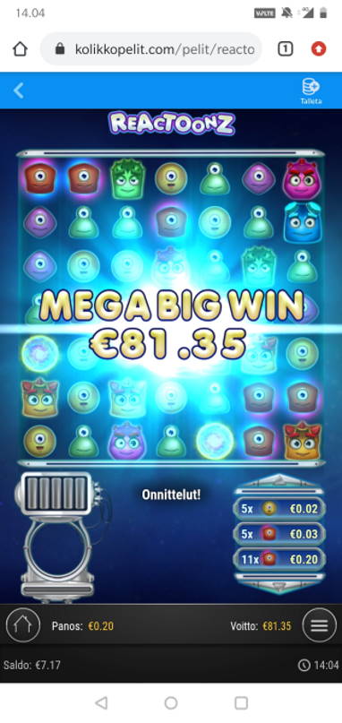 Reactoonz Casino win picture by MikoTiko 13.4.2020 81.35e 407X Kolikkopelit