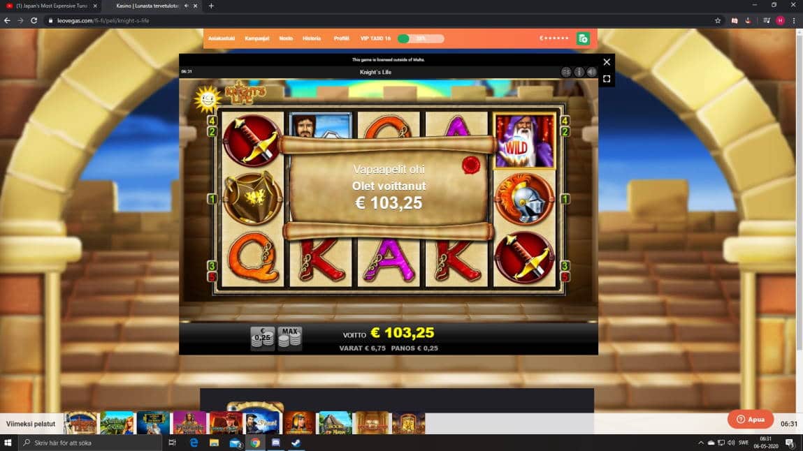 Knights Life Casino win picture by Henkka1986 6.5.2020 103.25e 413X LeoVegas