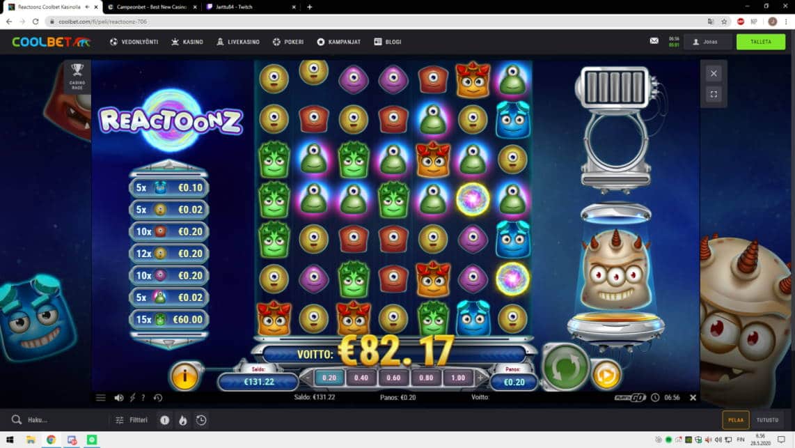 Reactoonz Casino win picture by jonkki 28.5.2020 82.17e 411X Coolbet