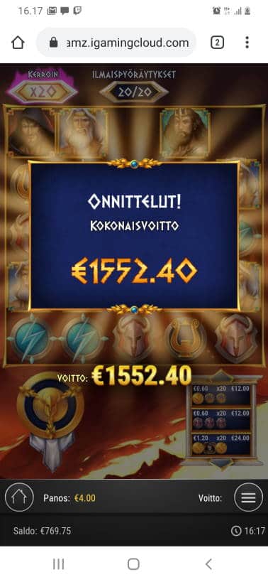 Rise of Olympus Casino win picture by Kaffeblörö 22.5.2020 1552.40e 388X