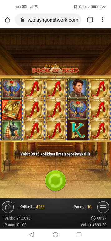 Book of Dead Casino win picture by jyrkkenkloppi 20.8.2020 393.5e 394X