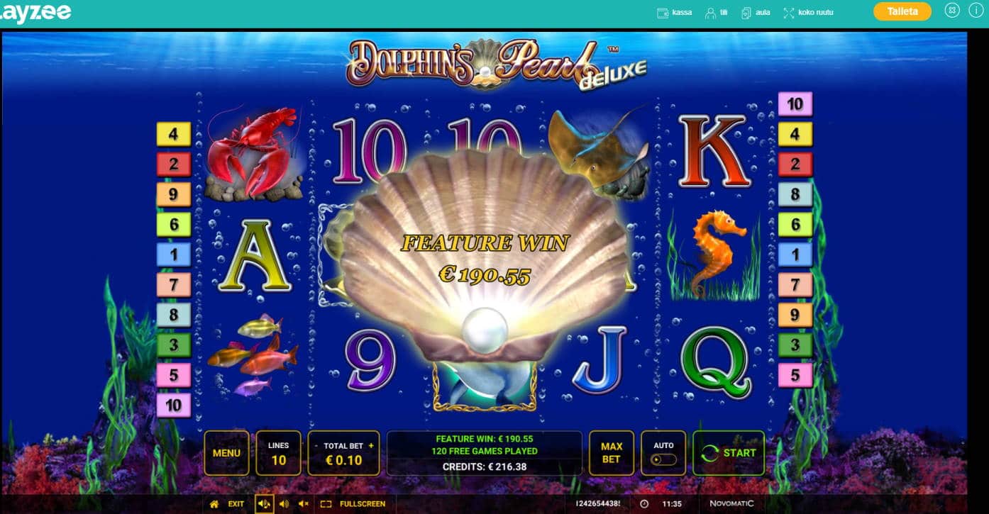Dolphins Pearl Deluxe Casino win picture by Banhamm 27.8.2020 190.55e 1906X Playzee