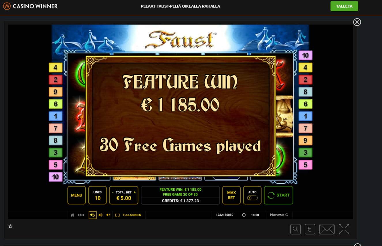Faust Casino win picture by Banhamm 27.8.2020 1185e 237X Casino Winner