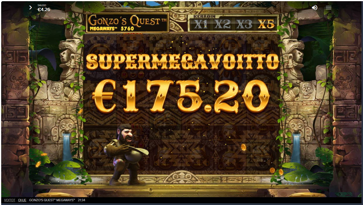 Gonzos Quest Megaways Casino win picture by Kari Grandi 23.7.2020 175.20e 292X
