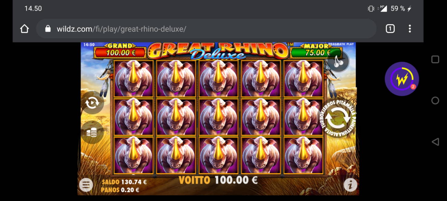 Great Rhino Casino win picture by Delux Temssii 5.8.2020 100e 500X Wildz
