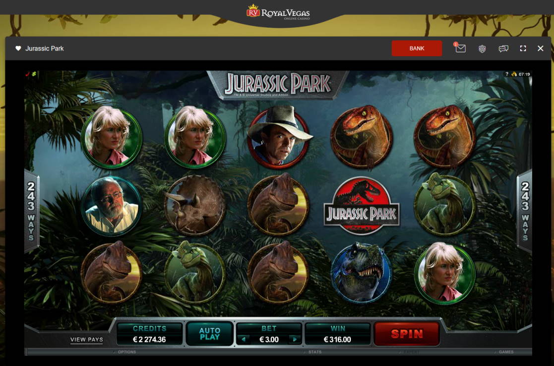 Jurassic Park Casino win picture by Klaspetterniklas 18.5.2020 316e 105X Royal Vegas