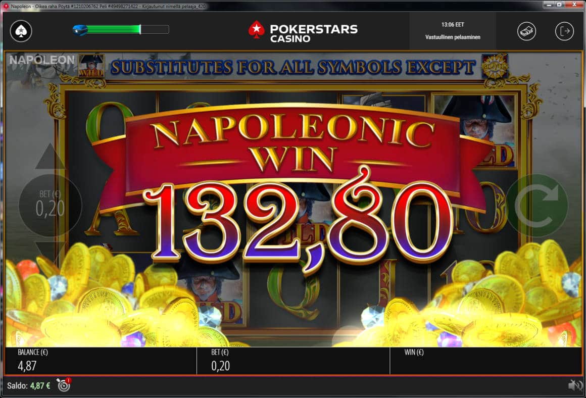 Napoleon Casino win picture by Banhamm 27.8.2020 132.80e 664X Poker Stars Casino