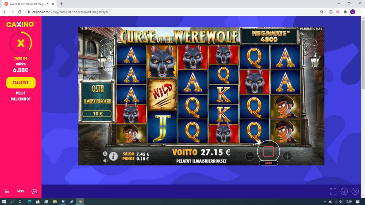 Curse of the Werewolf Casino win picture by Banhamm 18.9.2020 27.15e 272X Caxino