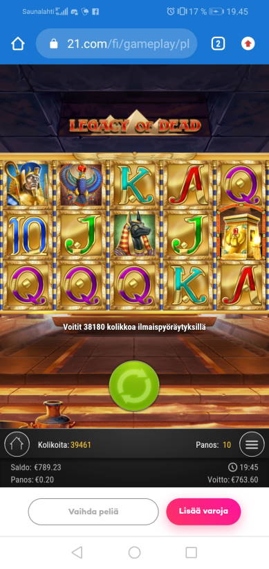 Legacy of Dead Casino win picture by TURBO 15.10.2020 763.60e 3818X