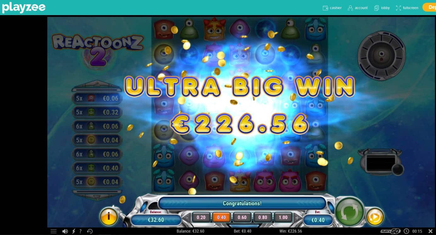 Reactoonz 2 Casino win picture by Mrmork666 16.10.2020 226.56e 566X Playzee