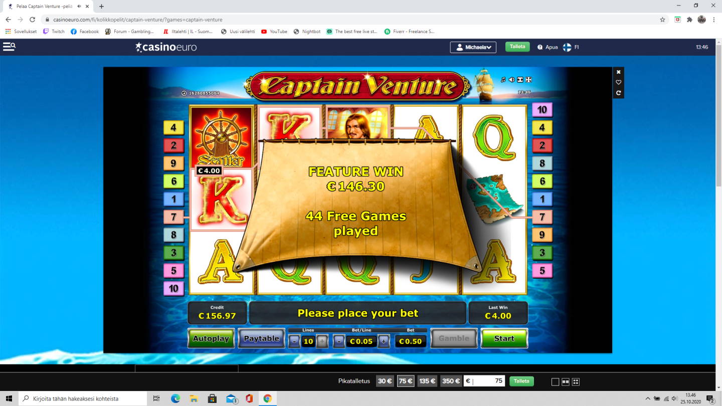 Captain Venture Casino win picture by tiikerililja87 25.10.2020 146.30e 293X Casino Euro