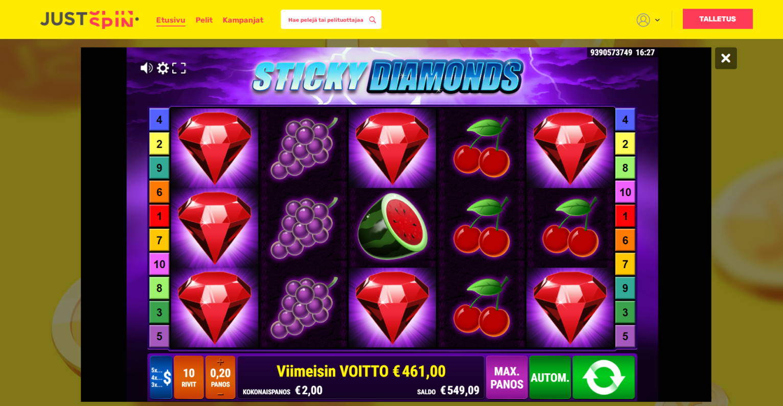 Sticky Diamonds Casino win picture by Banhamm 23.12.2020 461e 230X Just Spin