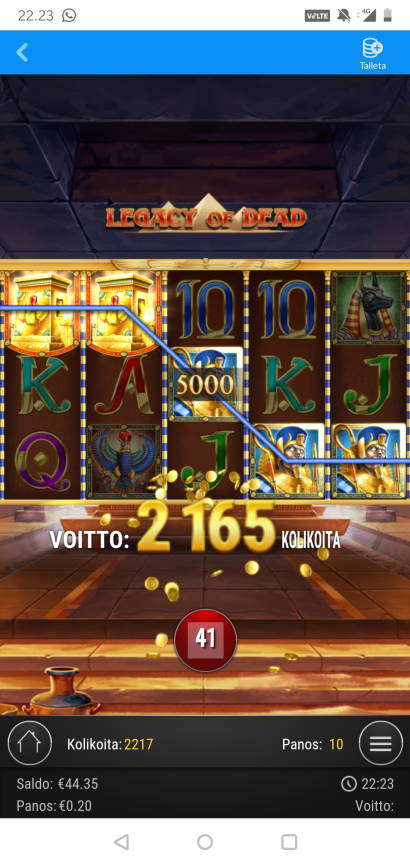 Legacy of Dead Casino win picture by MikoTiko 1.2.2021 100e 500X