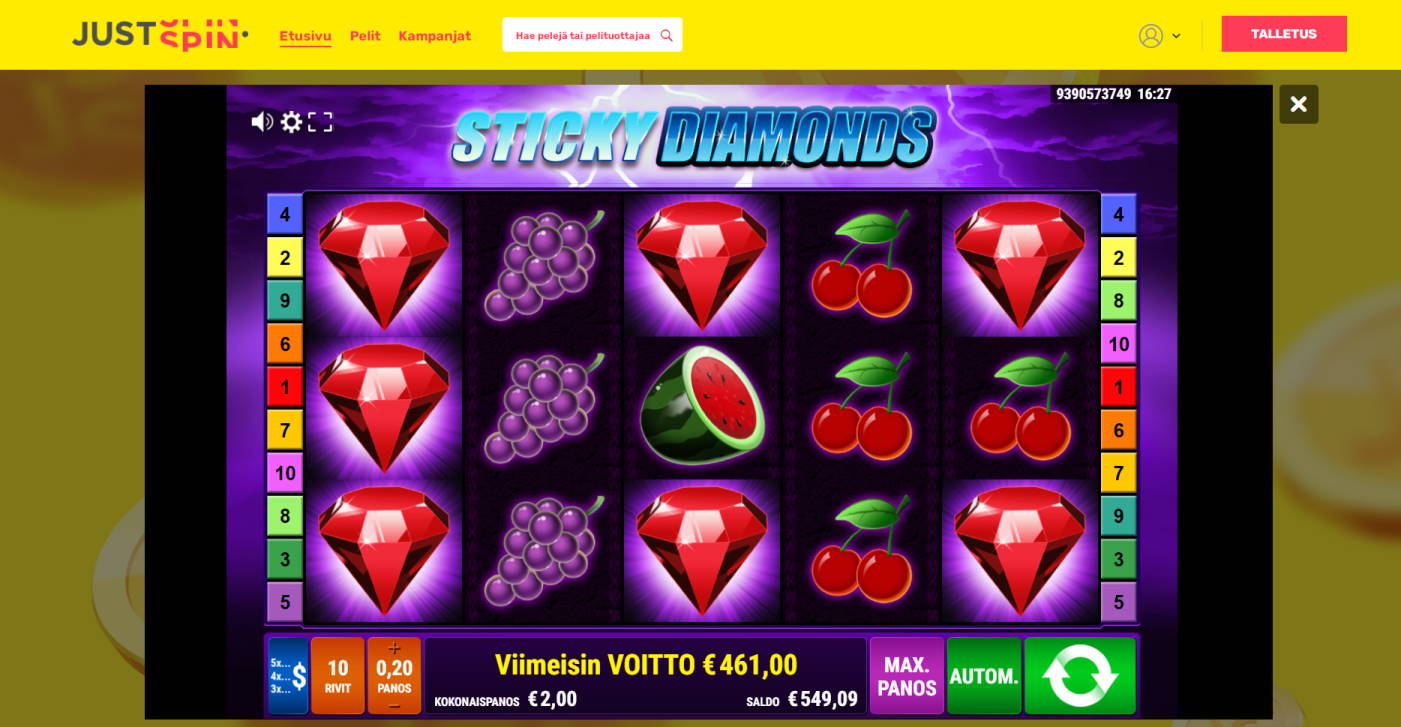 Sticky Diamonds Casino win picture by Banhamm 8.3.2021 461e 230X Just Spin