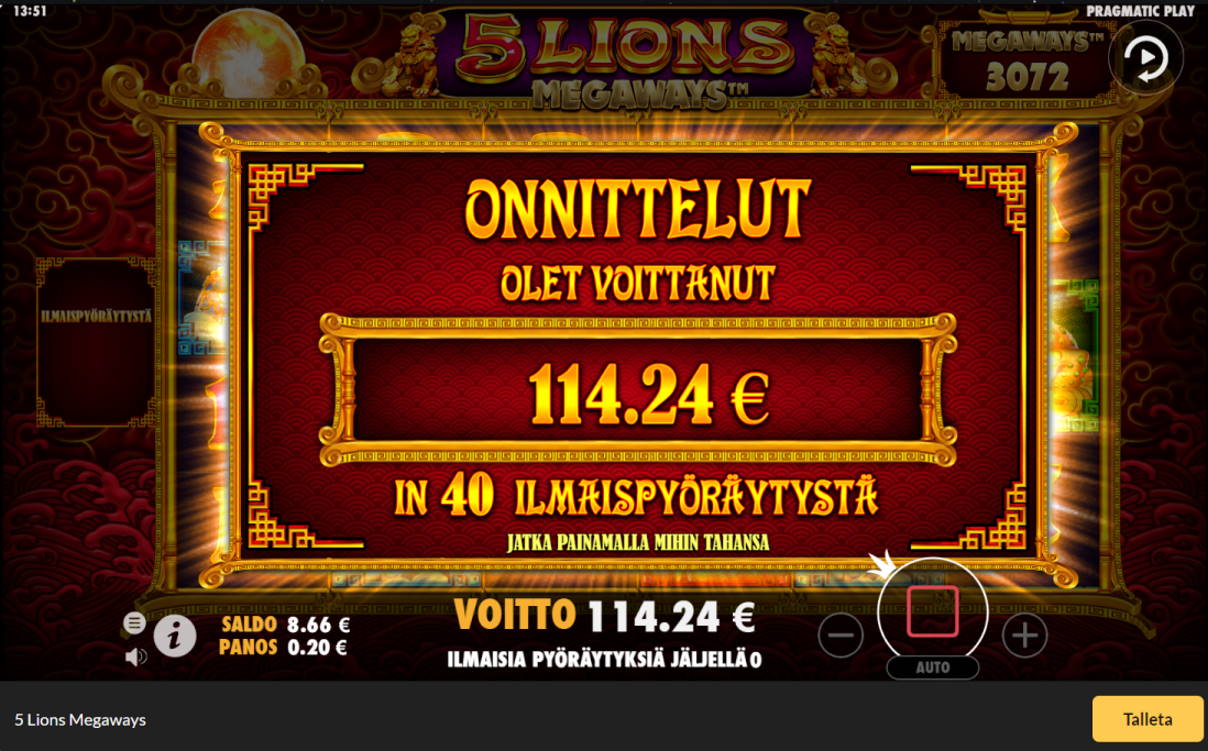5 Lions Megaways Casino win picture by jube 15.6.2021 114.24e 571X