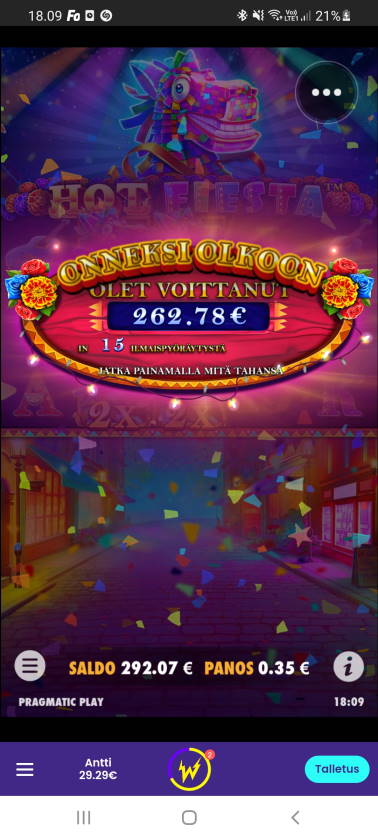 Hot Fiesta dj_niemi Casino win picture by 14.6.2021 262.78e 751X Wildz