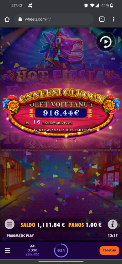 Hot fiesta Casino win picture by alkkade 16.6.2021 916.44e 916X Wheelz