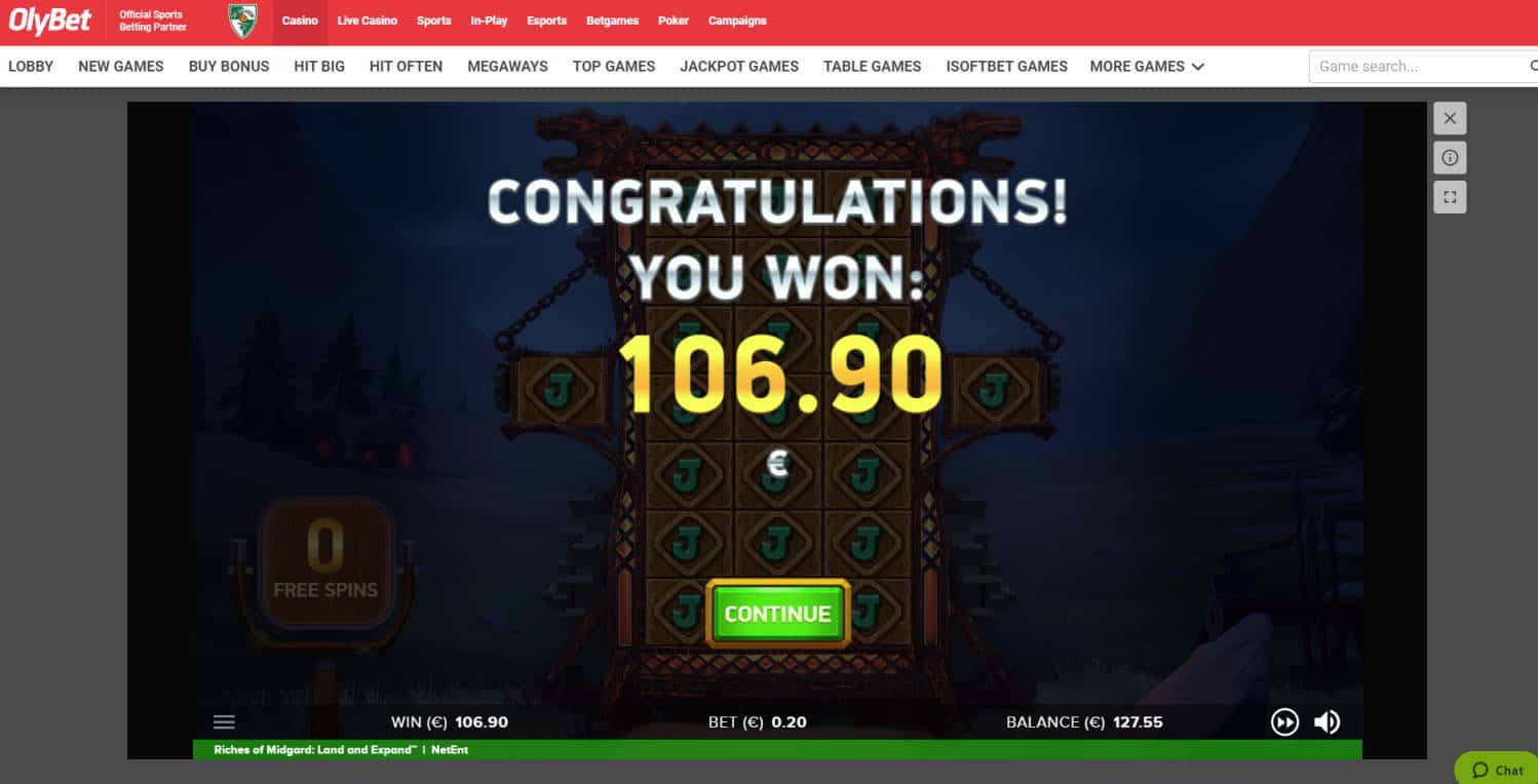 Riches of Midgard Casino win picture by Banhamm 9.7.2021 106.90e 535X OlyBet