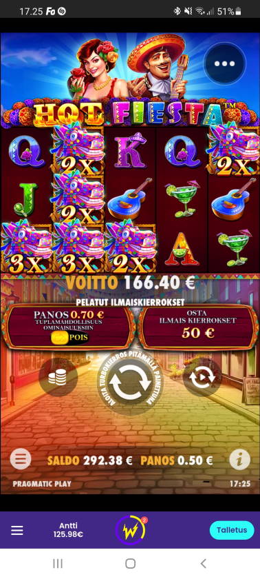Hot Fiesta Casino win picture by dj_niemi 6.8.2021 166.40e 333X Wildz