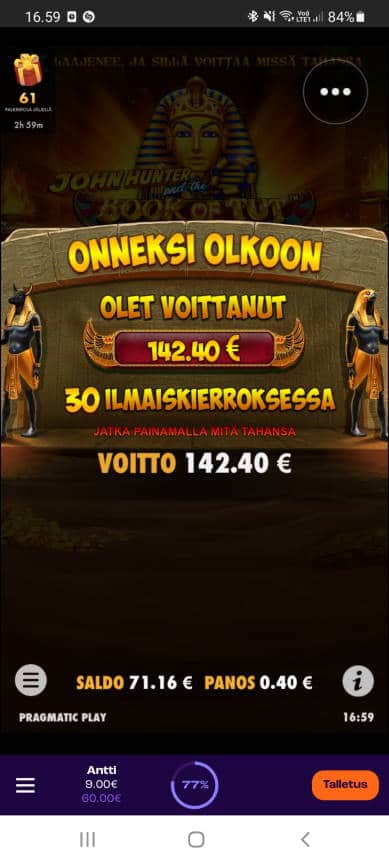 Book of Tut Casino win picture by dj_niemi 13.9.2021 142.40e 356X Wheelz