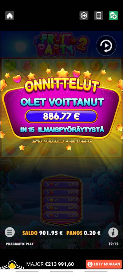 Fruit Party 2 Casino win picture by Kasperi001 24.8.2021 886.77e 4434X