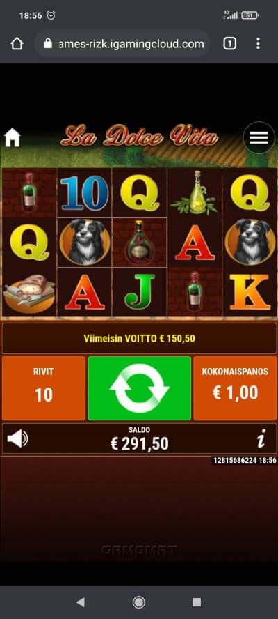 La Dolce Vita Casino win picture by Temssii 23.8.2021 291.50e 292X Rizk