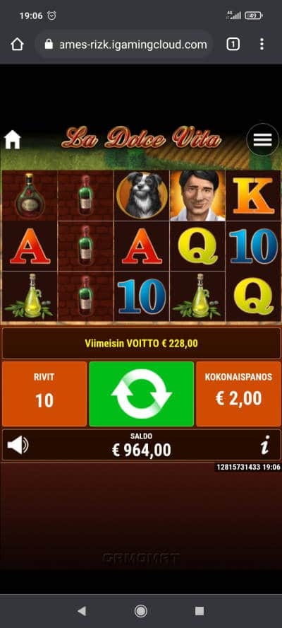 La Dolce Vita Casino win picture by Temssii 23.8.2021 964e 482X Rizk