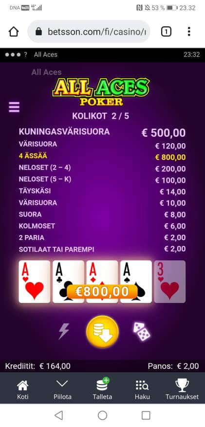All Aces Poker Casino win picture by Hookos 5.12.2021 800e 400X Betsson