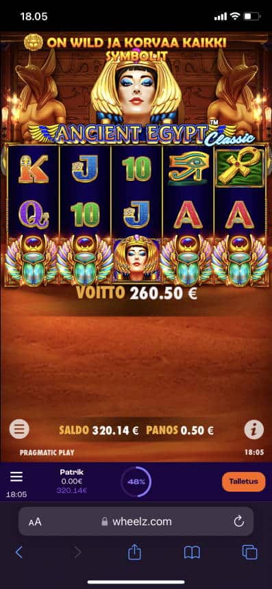 Ancient Egypt Classic Casino win picture by Botriz 30.7.2022 260.50e 521X Wheelz
