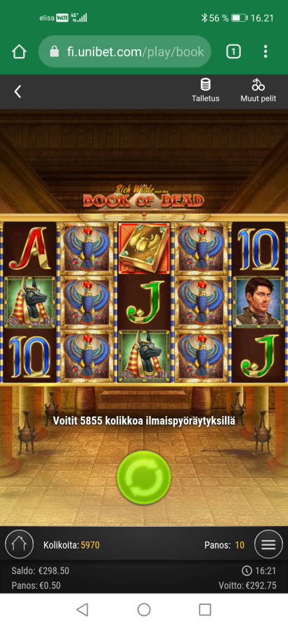Book of Dead Casino win picture by jyrkkenkloppi 4.12.2021 292.75e 586X Unibet