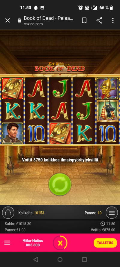 Book of Dead Casino win picture by stenbergmiika 28.11.2021 875e 875X Caxino