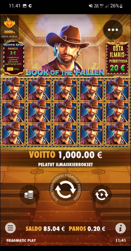 Book of Fallen Casino win picture by Muttis 3.4.2022 1000e 5000X