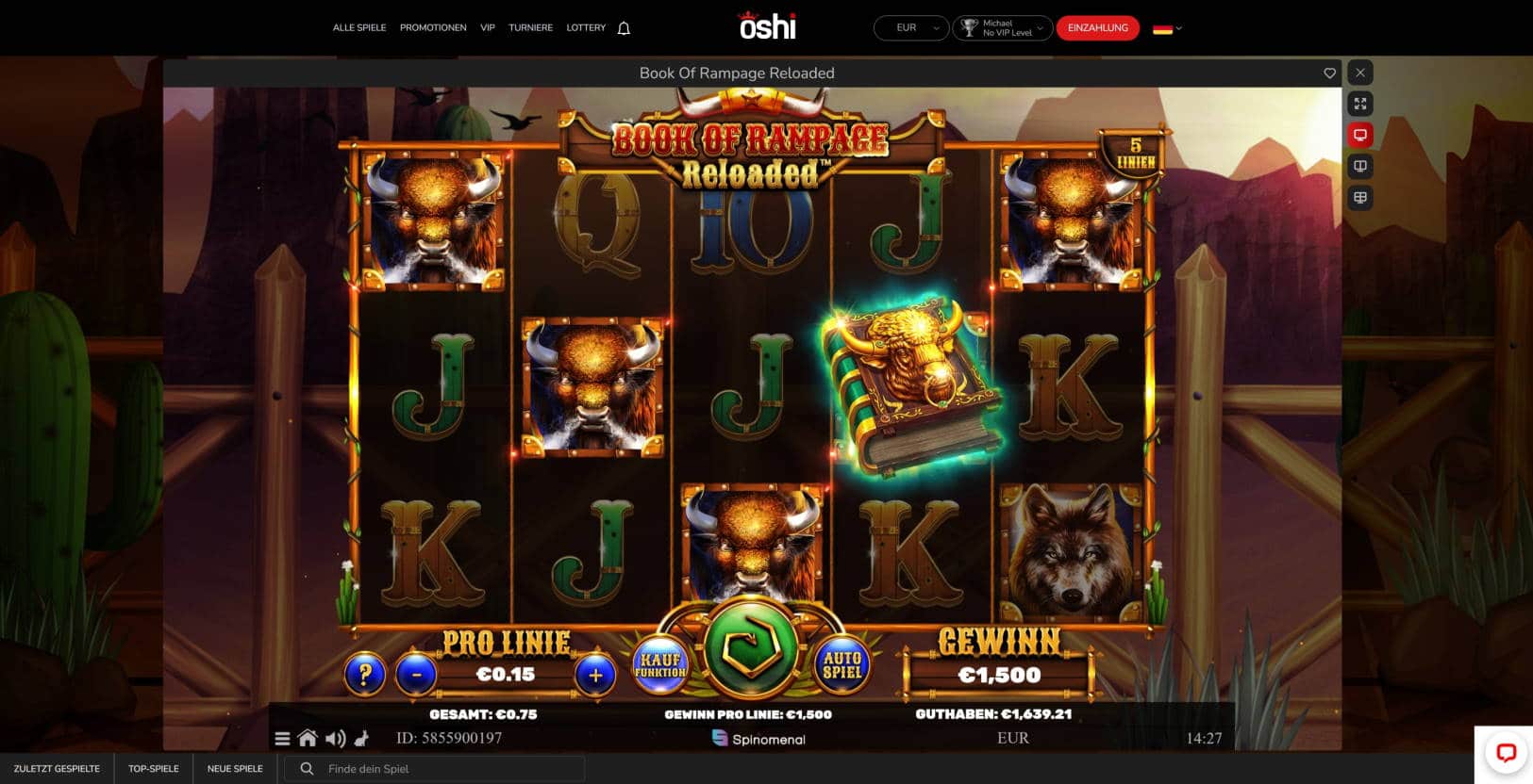 Book of Rampage Reloaded Casino win picture by michaeltime 15.4.2022 1500e 2000X Oshi