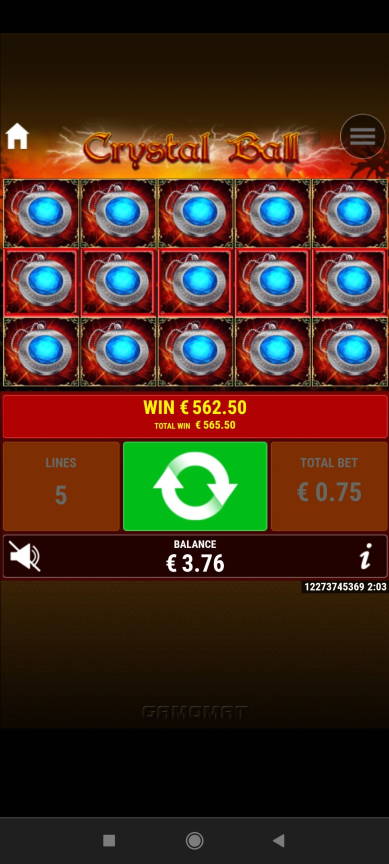 Crystal Ball Casino win picture by rossoneri82 5.10.2021 562.50e 750X