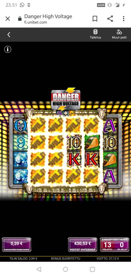 Danger High Voltage Casino win picture by MikoTiko 19.1.2022 430.53e 2153X Unibet