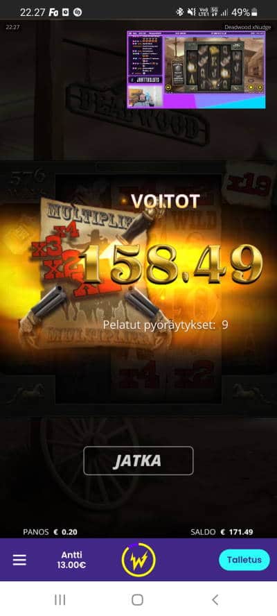 Deadwood Casino win picture by dj_niemi 30.11.2021 158.49e 792X Wildz