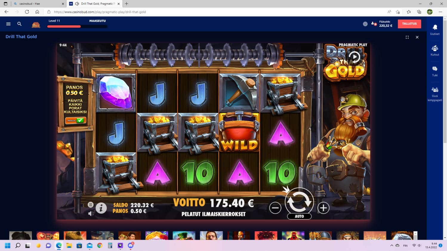 Drill That Gold Casino win picture by osmo’s kosmos 13.4.2022 175.40e 351X Casino Bud