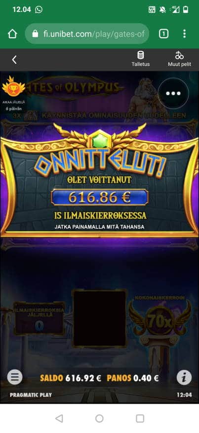 Gates of Olympus Casino win picture by Touch 13.5.2022 616.86e 1542X Unibet
