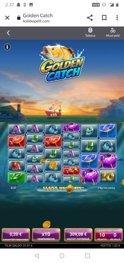 Golden Catch Casino win picture by MikoTiko 4.6.2022 309.08e 1545X Kolikkopelit
