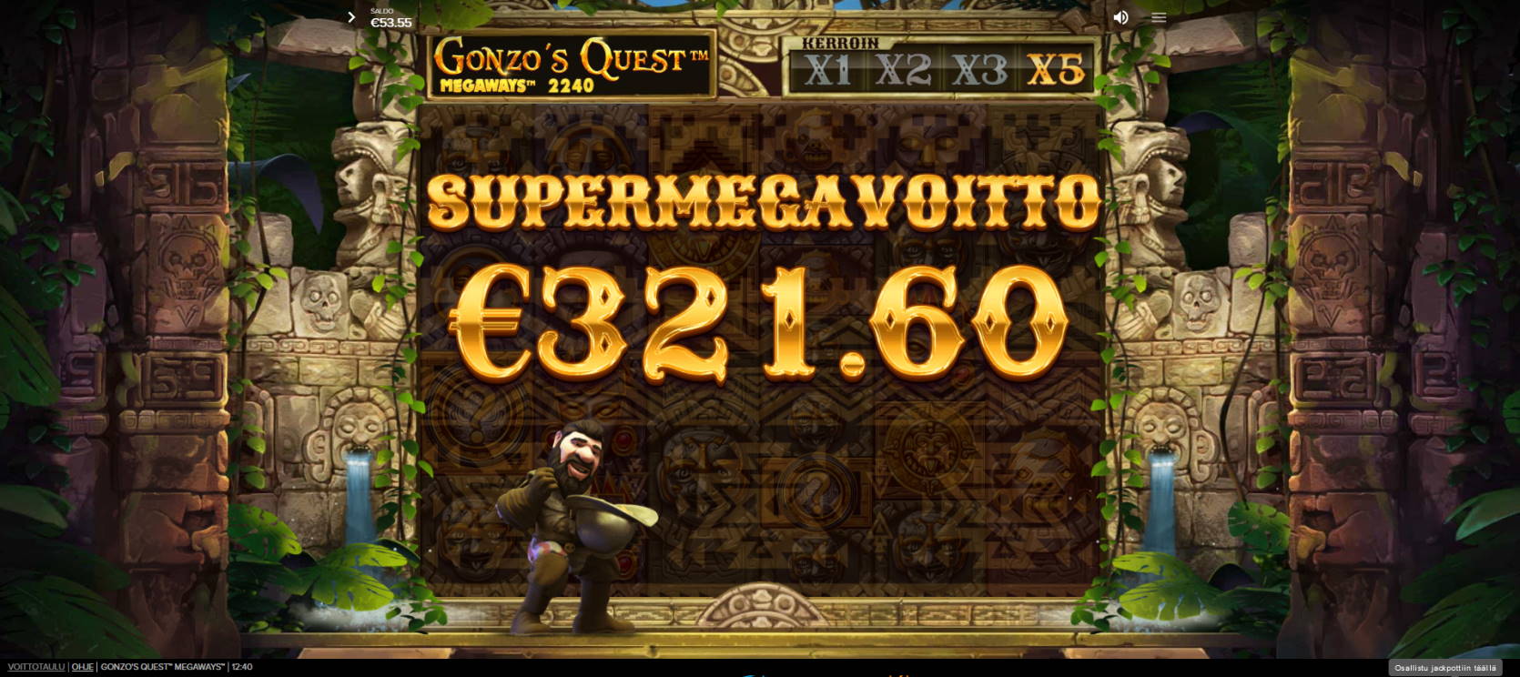 Gonzos Quest Megaways Casino win picture by Kari Grandi 24.11.2021 321.60e 322X