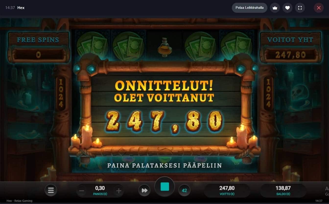 Hex Casino win picture by Wilhoo 28.6.2022 247.80e 826X