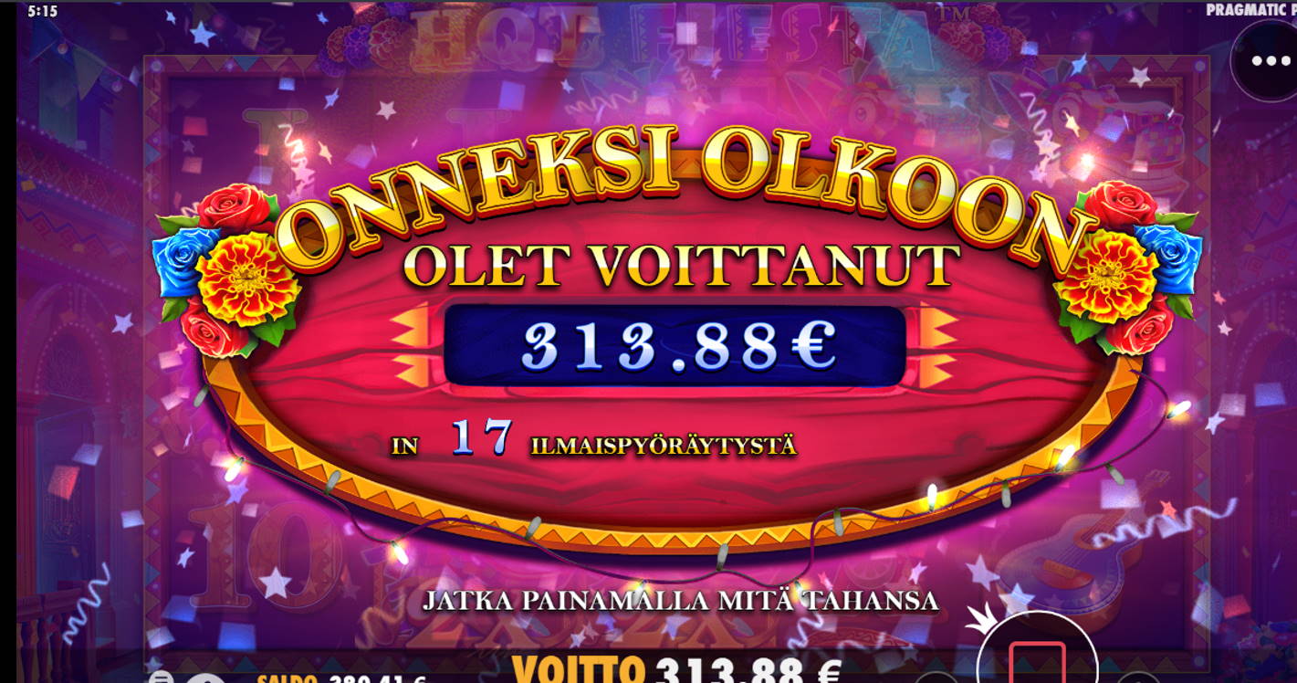 Hot Fiesta Casino win picture by ! henneS 13.1.2022 313.88e 628X