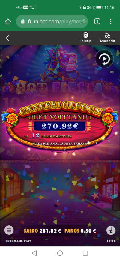 Hot Fiesta Casino win picture by jyrkkenkloppi 10.11.2021 270.92e 542X Unibet