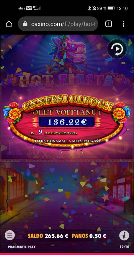 Hot Fiesta Casino win picture by jyrkkenkloppi 24.11.2021 136.22e 272X Caxino