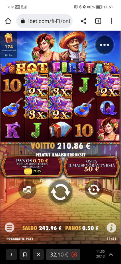 Hot Fiesta Casino win picture by jyrkkenkloppi 3.8.2022 210.86e 422X ibet
