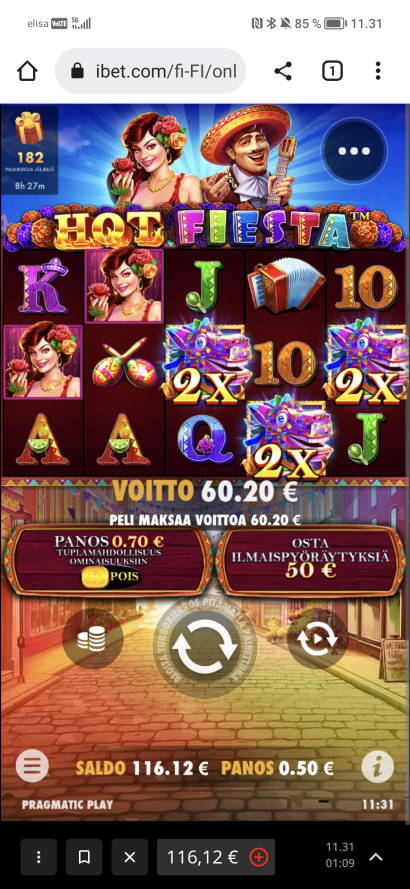 Hot Hiesta Casino win picture by jyrkkenkloppi 3.8.2022 60.20e 120X ibet