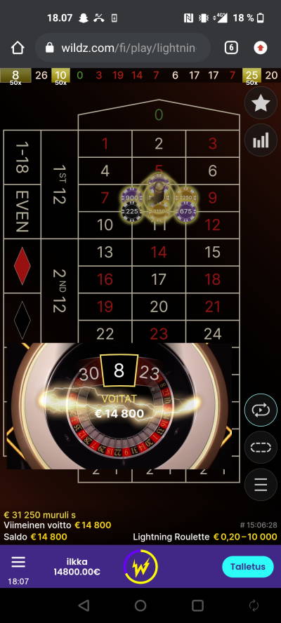 Lightning Roulette Casino win picture by Karhu 7.6.2022 14800e Wildz
